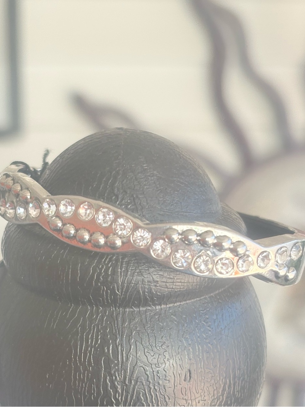 Crystal Wave Silver-Tone Bangle Bracelet